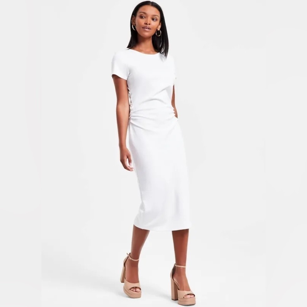 NWOT BarIII Women's Ruched Short-Sleeve Midi Dress